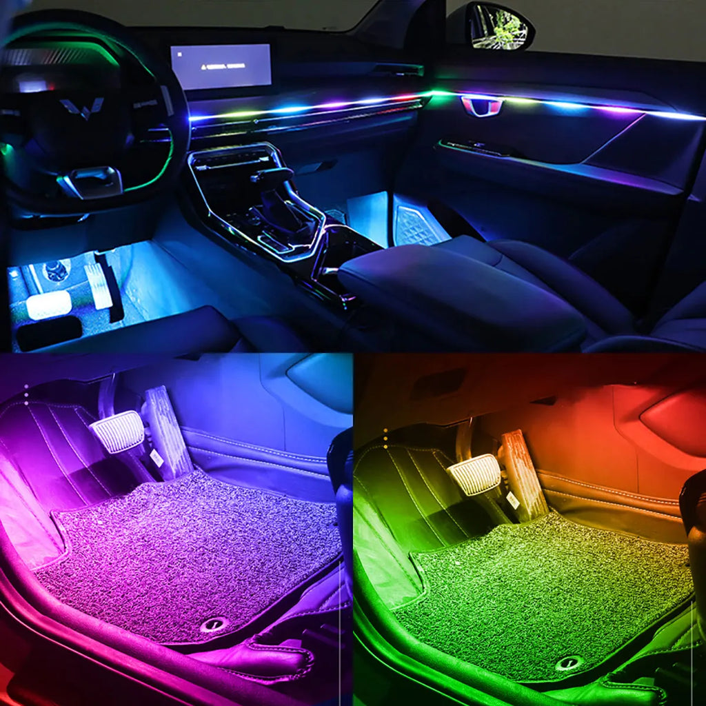 Car Ambient Lights 10 in 1 Footwell Universal RGB Atmosphere Lamps USB APP Remote Cigar Lighter for Tesla Model 3 Y S X
