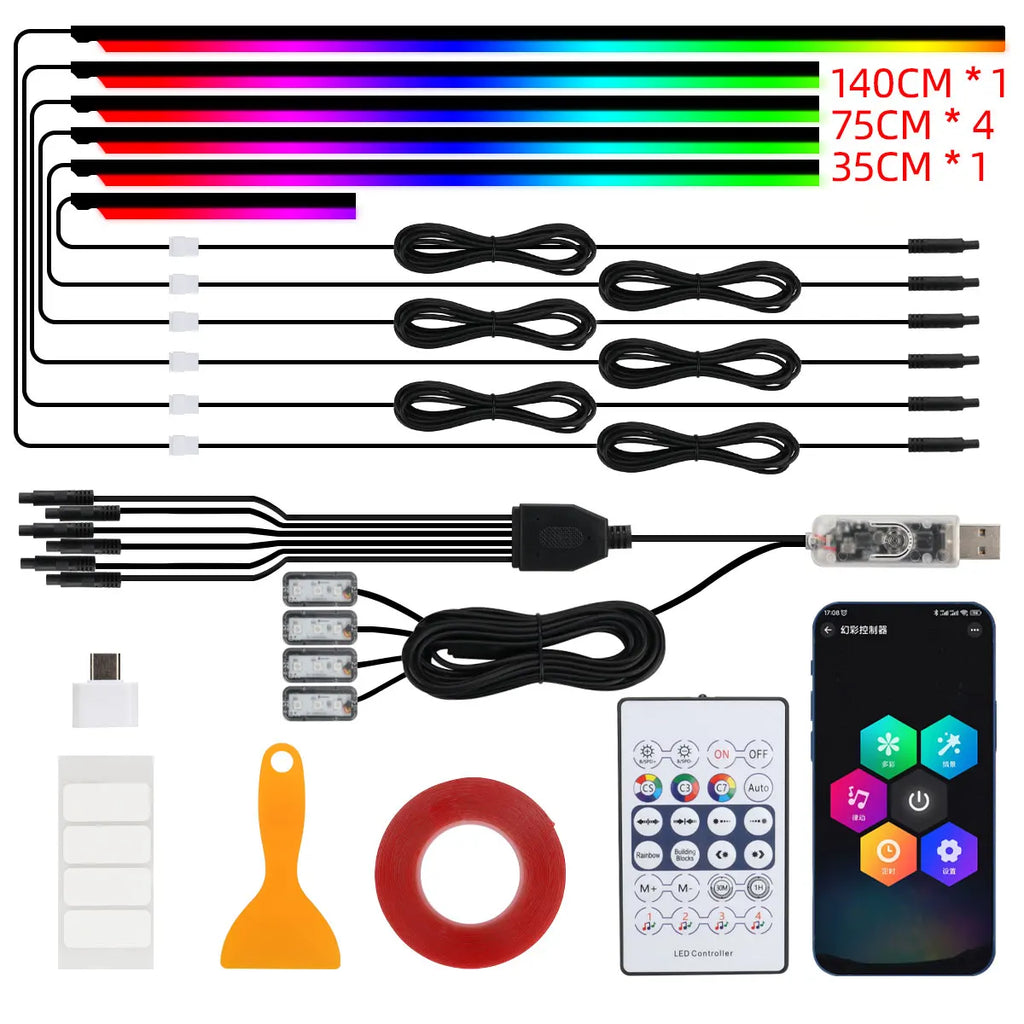 Car Ambient Lights 10 in 1 Footwell Universal RGB Atmosphere Lamps USB APP Remote Cigar Lighter for Tesla Model 3 Y S X